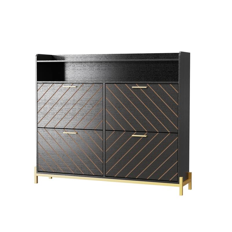 Freestanding Shoe Cabinet with 4 Flip Drawers, Hidden Narrow Shoe Rack with Open Storage, Shoe Storage Cabinet for Entryway