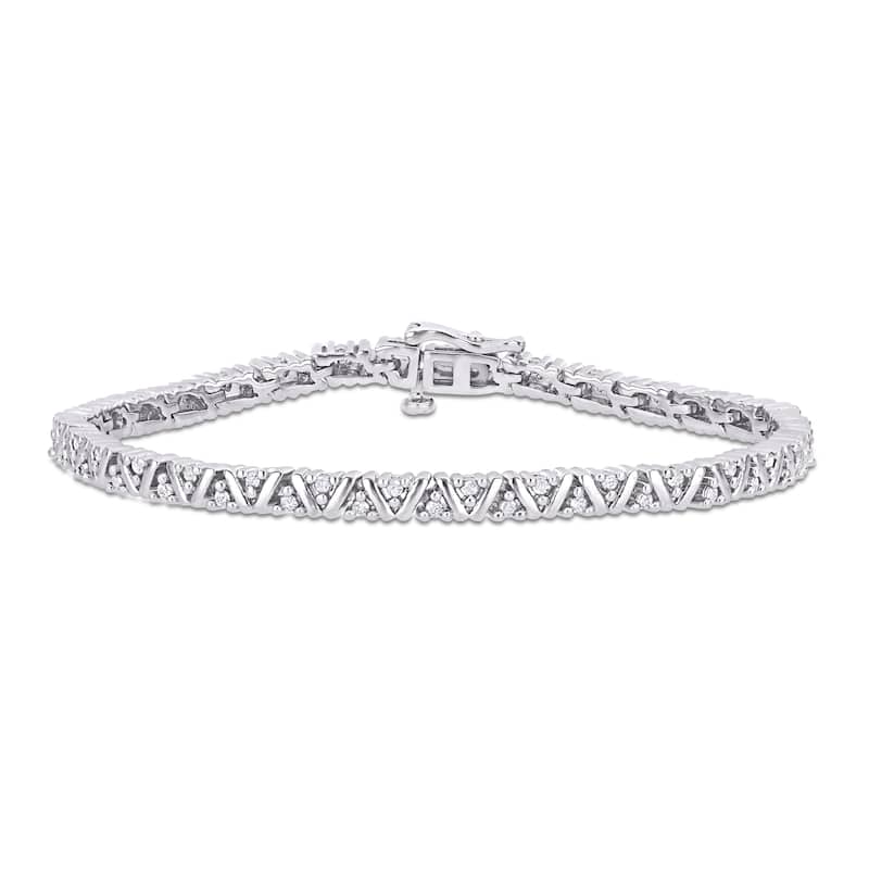 Miadora Sterling Silver 1ct TDW Diamond Chevron Tennis Bracelet