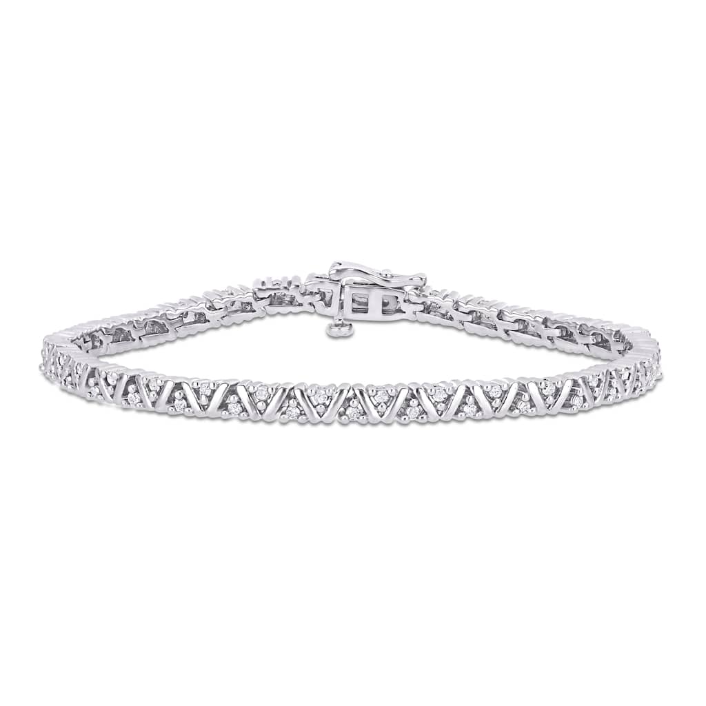 Miadora Sterling Silver 1ct TDW Diamond Chevron Tennis Bracelet