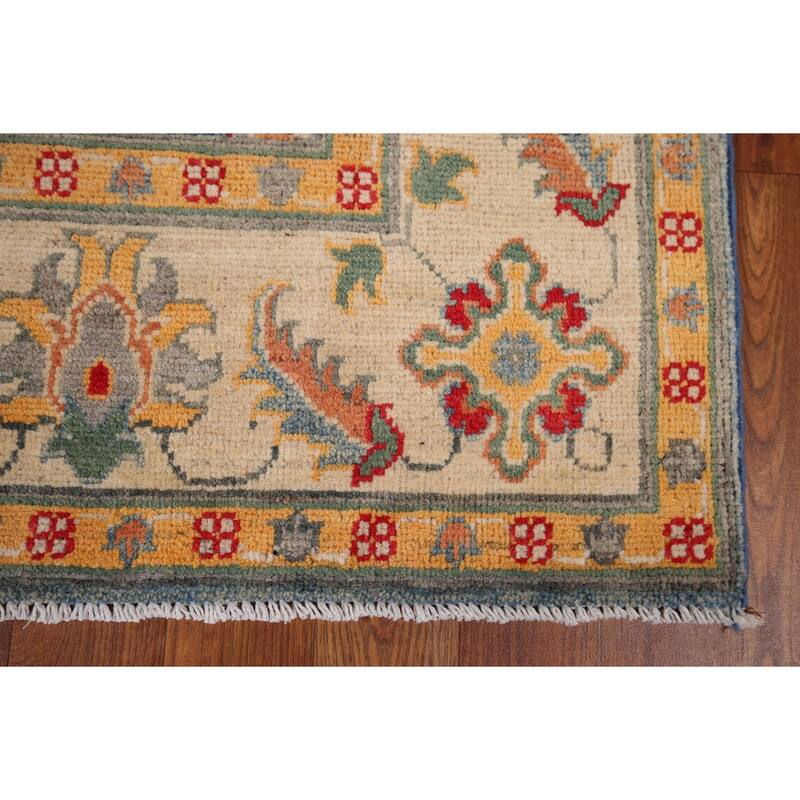 Blue Floral Oushak Oriental Area Rug Hand-Knotted Wool Carpet - 4'1" x 6'4"