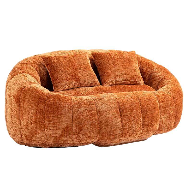 Orange 59.05" Chenille High Back Loveseat Chaise Lounge Chair