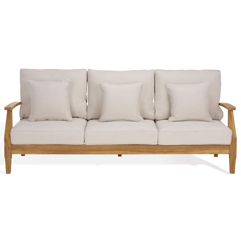 SAFAVIEH Couture Martinique Wood Patio Sofa - Natural Teak / White