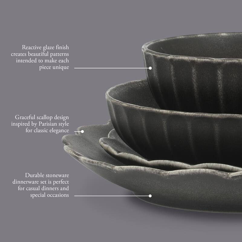 Gibson Elite Malibu Shore 16 Piece Scallop Stoneware Reactive Glaze (Service for 4) Ceramic Plates and Bowls Dinnerware Set