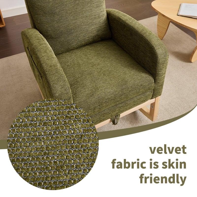 Modern Accent Rocking Chair Rocking Chair with Solid Wood Legs, Upholstered Nursery Glider Rocker - Cyan
