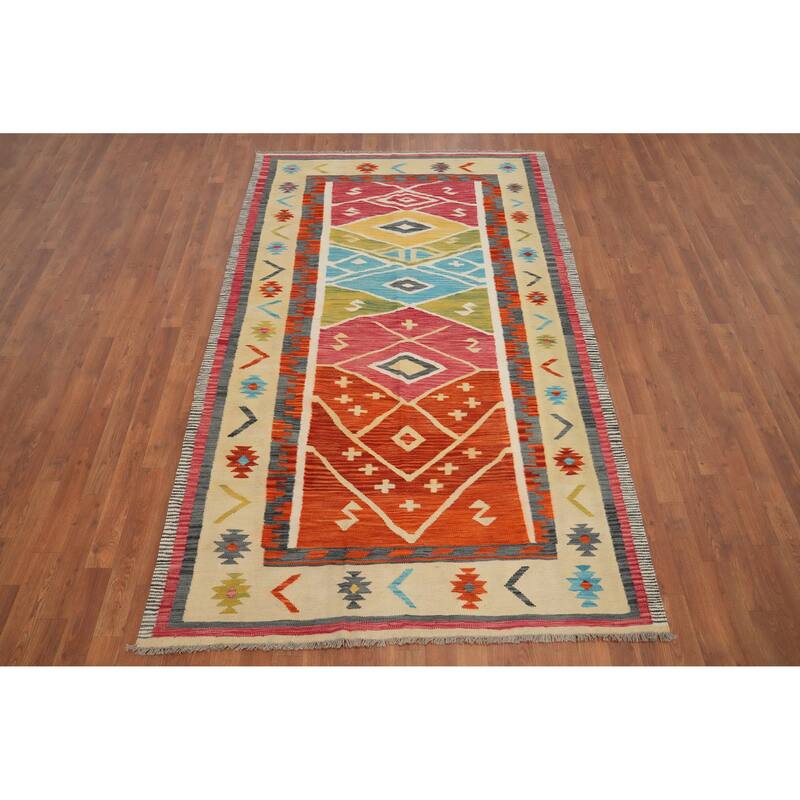 Hand Woven Oriental 100% Wool Carpet Southwestern Tribal Multi-Colored Kilim Area Rug - 8' 1'' X 4' 10''