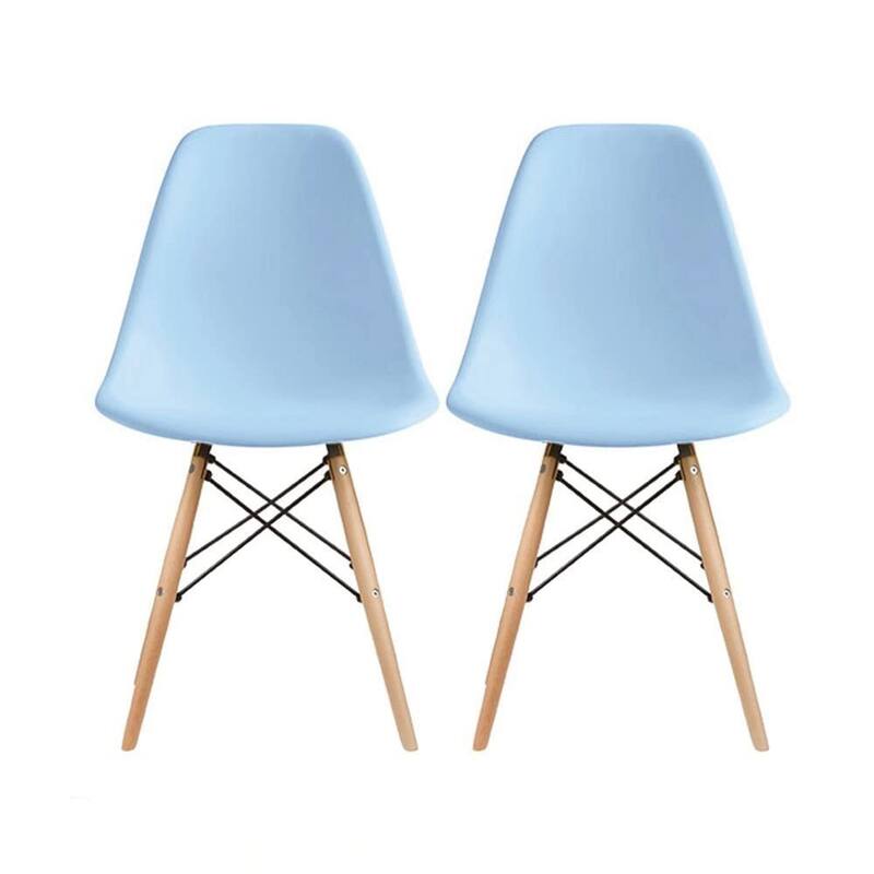Set of 2 Mid-Century Modern Dining Chairs Armless Plastic Shell Seat with Natural WoodenEiffel Leg Base, Orange - Blue