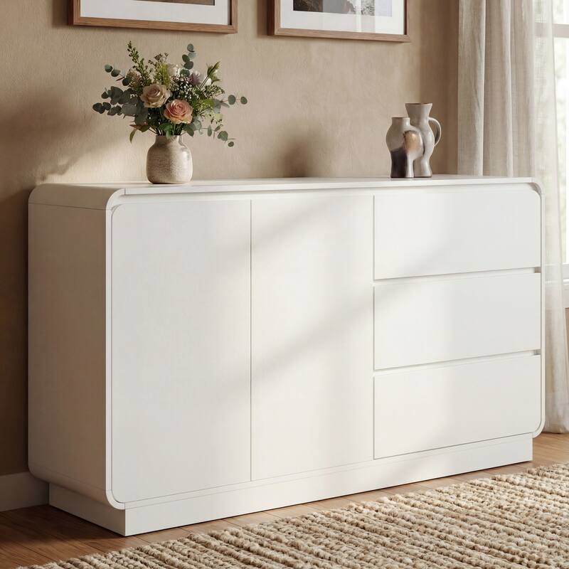 Christopher Knight Home - Modern Sideboard Buffet Cabinet with Soft-close Hinges & Deep Drawer Glides, Versatile Multi-Space Use - 55.12"W - White