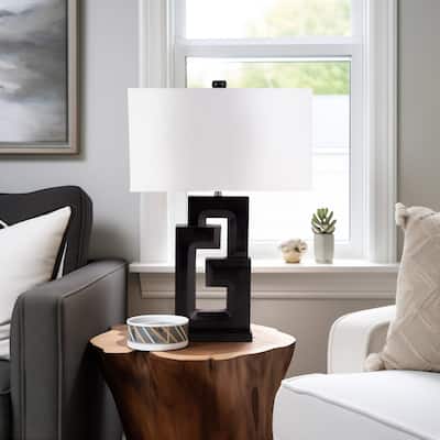 Sagebrook Home Modern Neutral Wood, 27"H Geometric Black Table Lamp - 18" x 10" x 27" - 18" x 10" x 27"