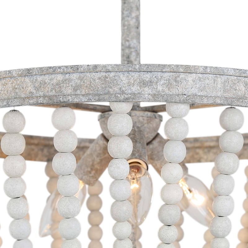 Farmhouse 3-Light Wood Beaded Semi Flush Mount Coastal Ceiling Light - D16" x H13.5"