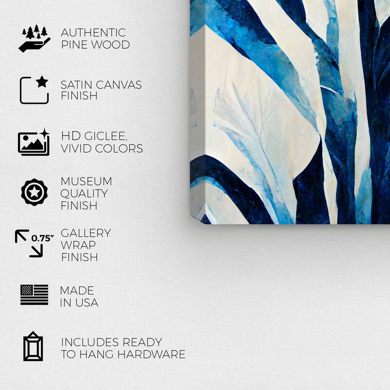 Wynwood Studio Canvas Floral and Botanical Azure Jungle Fern Blue and Tropical Wall Art Canvas Print - Blue, White