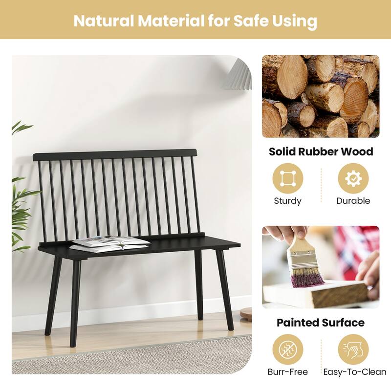 Costway Entryway Bench for 2 Windsor Rubber Wood Dining Bench with - See Details