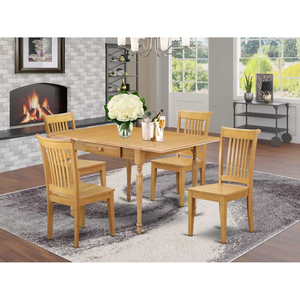 5-Piece Natural Oak Finish Solid Wood Top - Dining Room Set - Seats 4