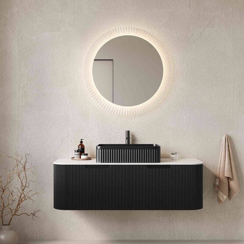 Wall Mounted Striped Bathroom Storage Cabinet with Sink