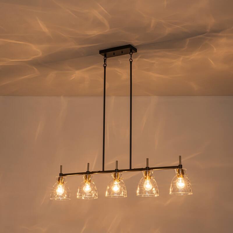 5-Light Modern Linear Clear Glass Kitchen island Pendant Light for Dining Room - 5 Light - Black