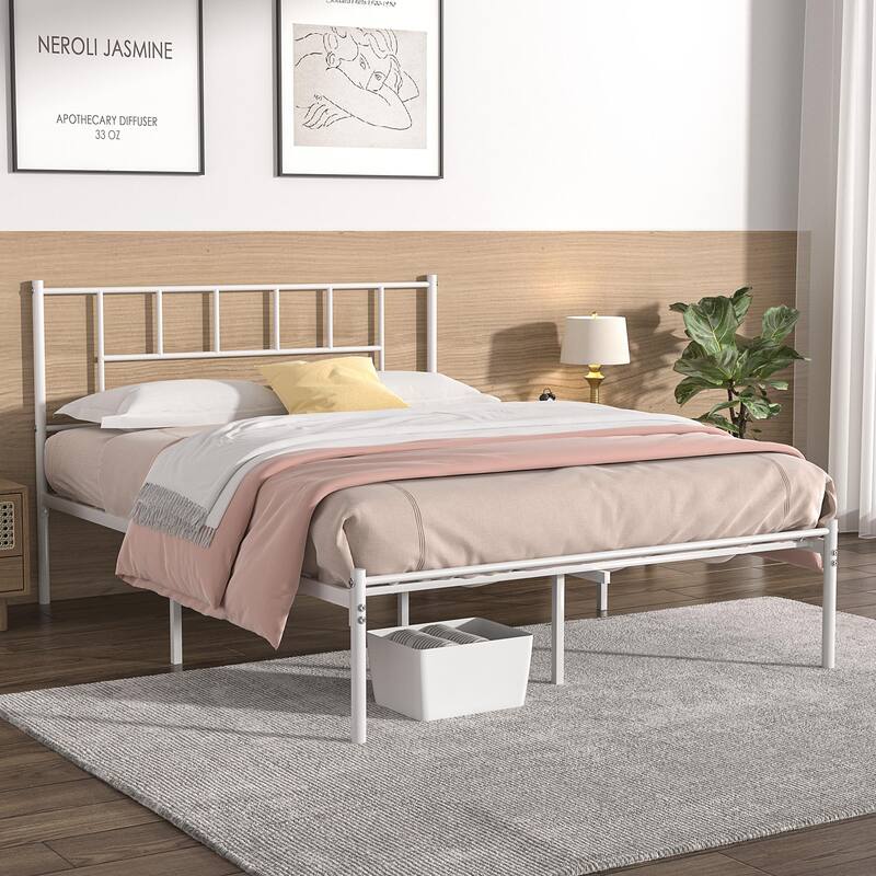 VECELO Victorian Style 14 Inch Metal Platform Bed Frame with Headboard, Heavy Duty Steel Slat Support, No Box Spring Needed