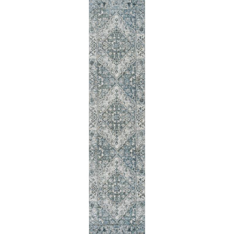JONATHAN Y Shaii Distressed Medallion Low-Pile Machine-Washable Area Rug - 2 X 8 - Light Gray/Blue