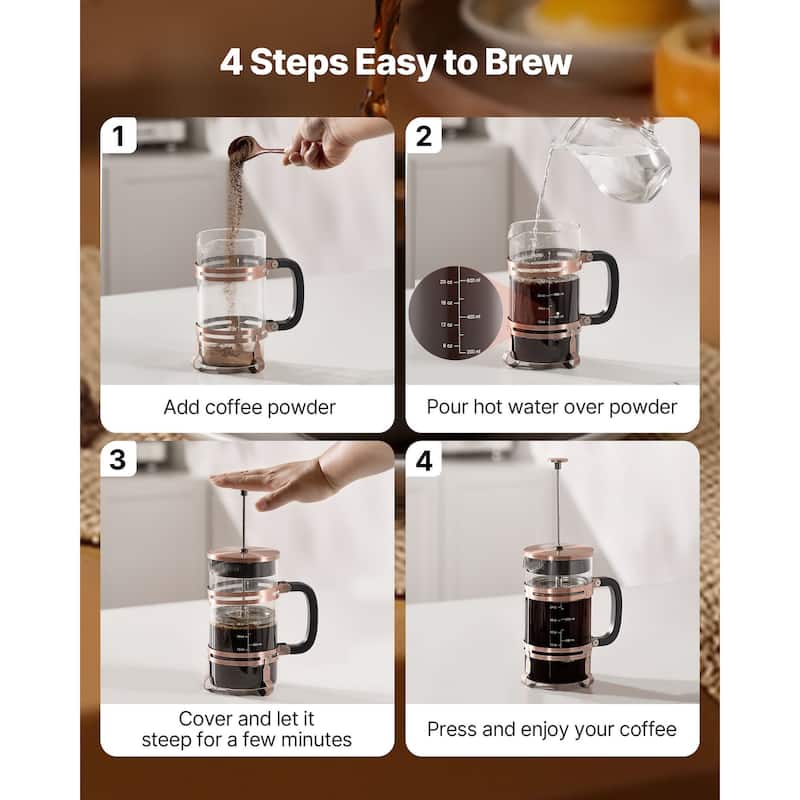 Large 1L Glass French Press for Coffee, Tea, and Cold Brew - 6.69 x 4.13 x 8.46 inch