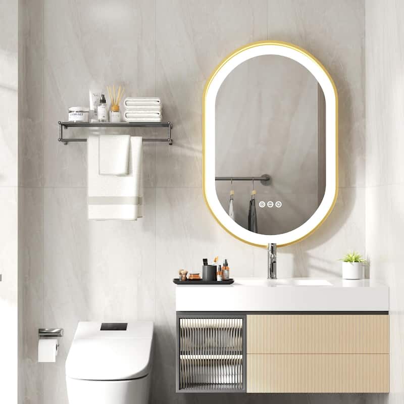 Oval LED Bathroom Mirror Light Wall Mounted with Metal Frame Anti-Fog