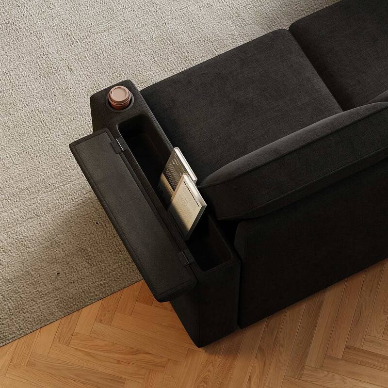 85.8" Upholstery Sleeper Sectional Sofa Pull Out Sofa Bed with Storage Space