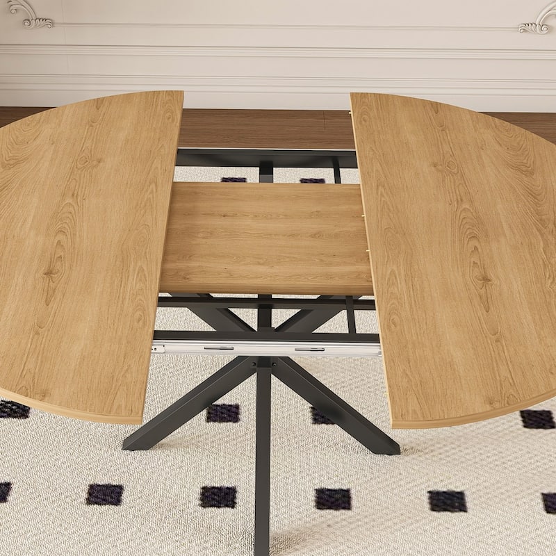 43.3" Extendable Round Dining Table with Carbon Steel Base and 4 Chairs