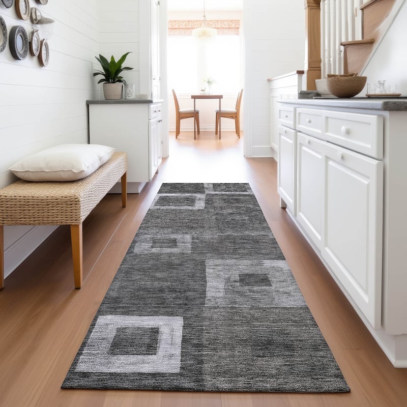 Premium Washable Super Soft Blocky Contemporary Mayfield Rug - Black - 2'3" x 7'6"