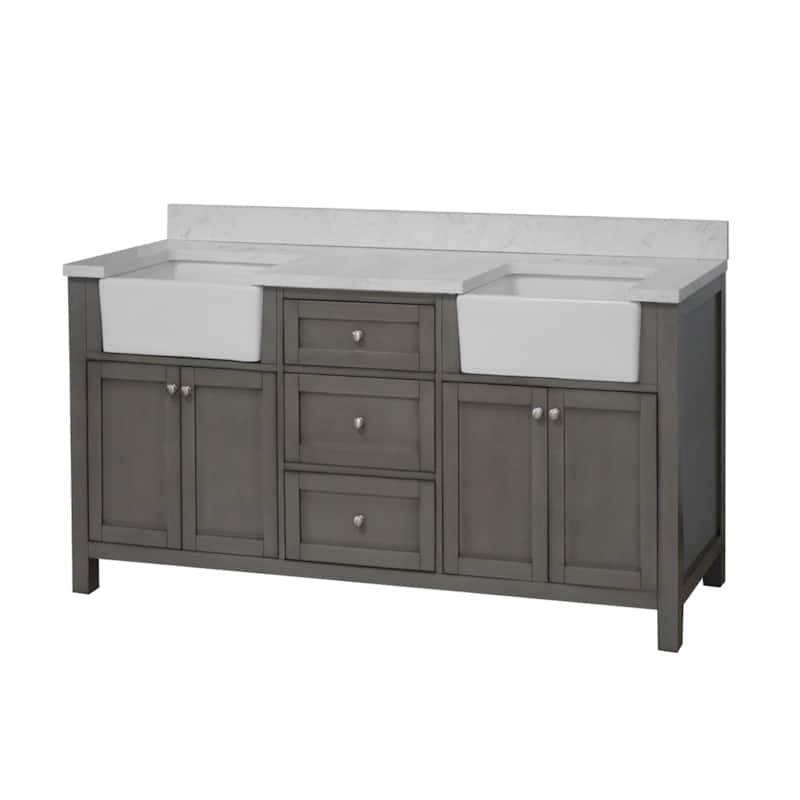 KitchenBathCollection Yorkshire 72" Farmhouse Double Bathroom Vanity with Engineered Marble Top