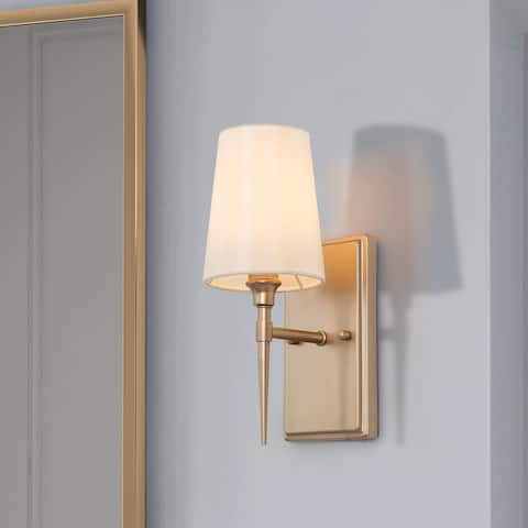 Chiry Mid-Century Modern Gold 1-Light Fabric Shade Bathroom Vanity Light - L 4.5"x W 6.5"x H 12"