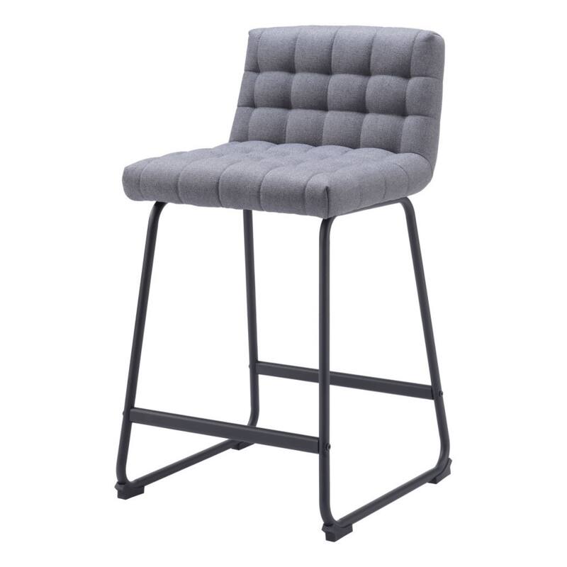 Set of 2 Modern Counter Height Grey Fabric Upholstery Seat Bar Stools with Black Footrest - 35”H x 18.9”W x 19.7”D
