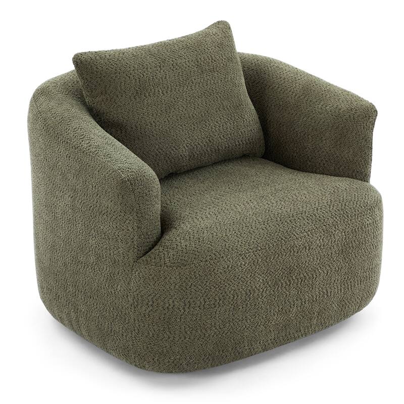 Swivel Chair with Throw Pillow & Spring Seat