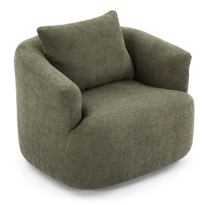 Upholstered Swivel Sofa Chair, Barrel Accent Chair for Office with Throw Pillow, Living Room Sofa Chair with Swivel Base