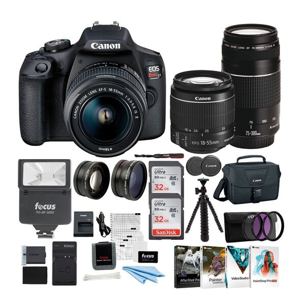 Shop Canon Eos Rebel T7 Dslr Camera 18 55 75 300 Double Zoom Lens Bundle Overstock 28676590