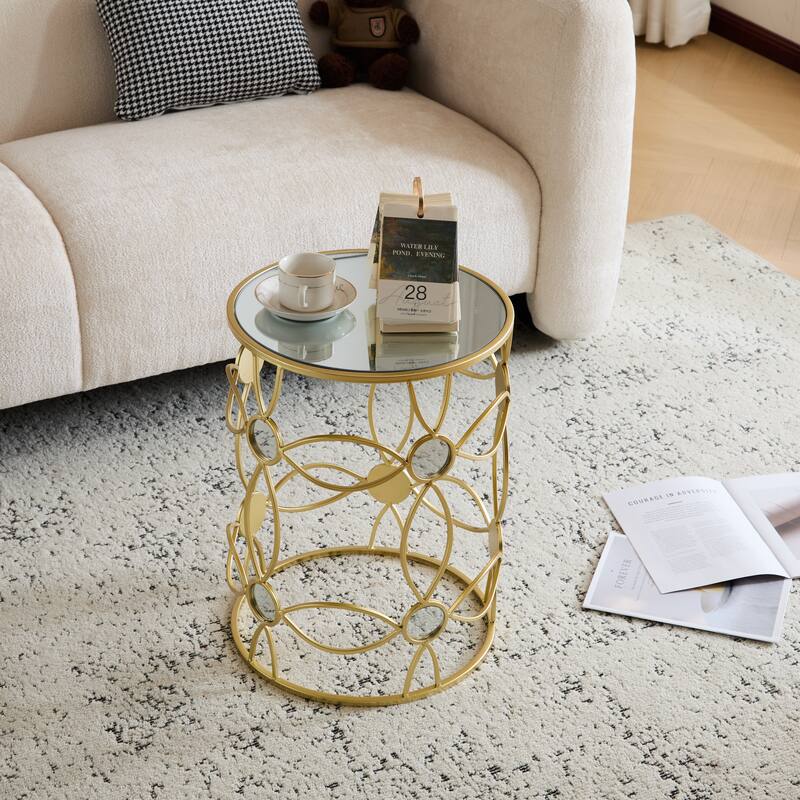 Modern Glass Top Side Table with Decorative Frame