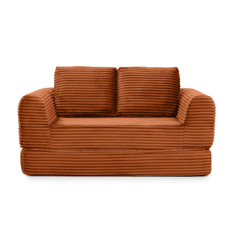 Sofa Bed Sleeper Sofa with 2 Pillows, Upholstered Sofa Couch Loveseat Orange 2-Seater Sofa Couch with Armrests