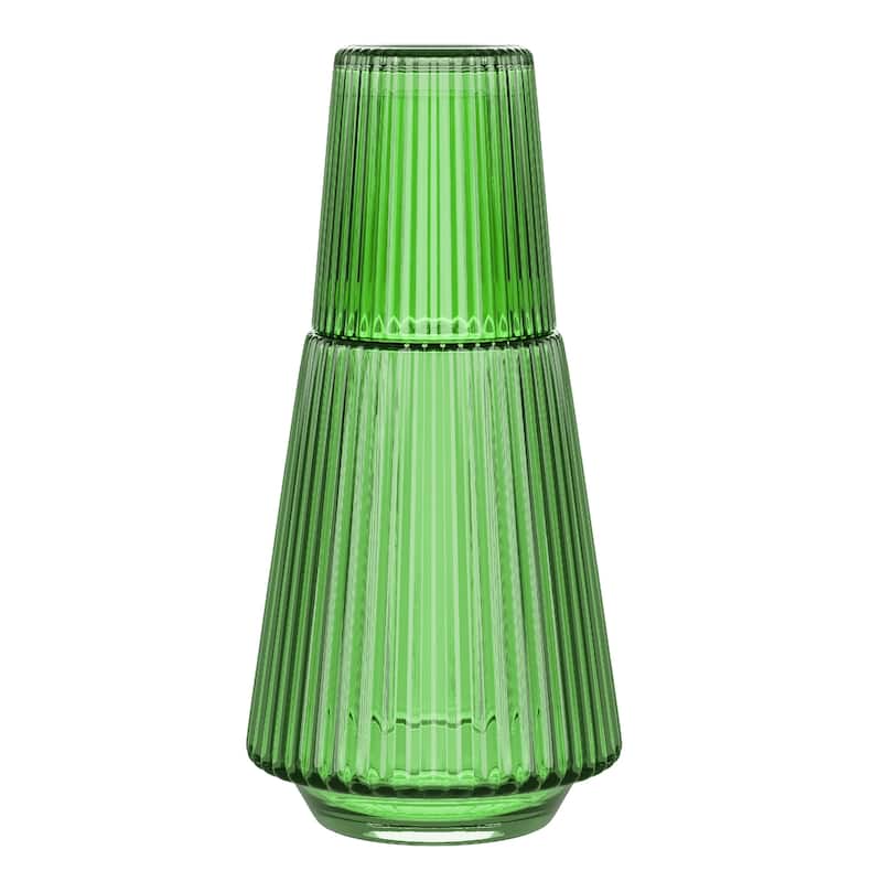 American Atelier Vintage Bedside Water Ribbed Carafe with Lid Tumbler