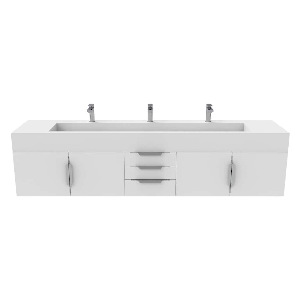 Nile 84" Wall Mounted Bathroom Vanity Set w/ White Top