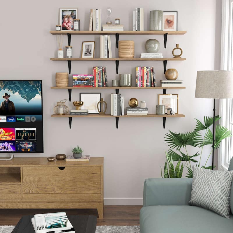 48'' Large Shelves for Wall Decor, Shelving Units and Storage, Wall Shelves for Living Room, Burnt