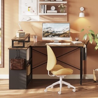 42" Gaming Desk Reversible L Shaped Desk with LED Monitor Stand Storage Shelves and Bag