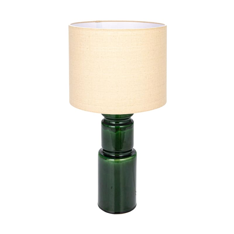 Ceramic Table LED Lamp with Linen Shade - 11.6"L x 11.6"W x 23.0"H