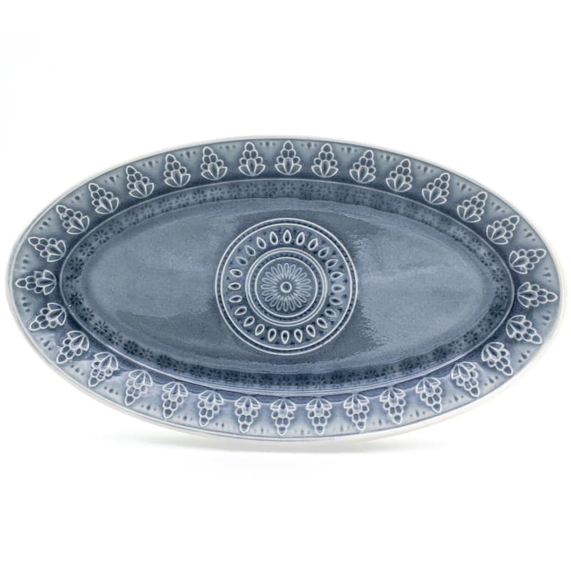 Euro Ceramica Fez 14.5" Oval Platter - 14.5 in. x 8.5 in. x 1.5 in. - Grey