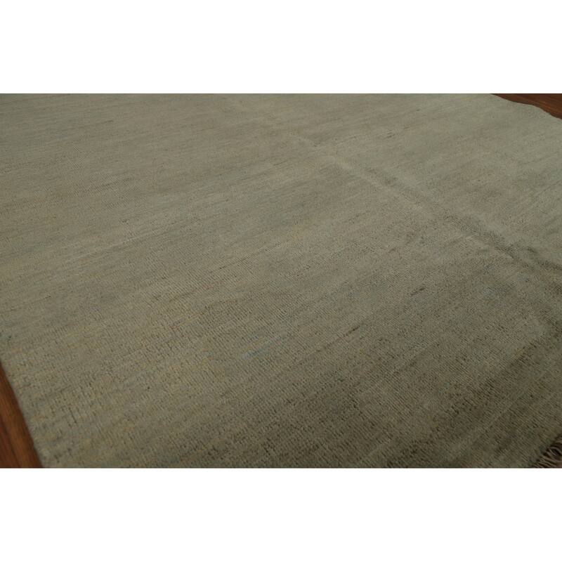 Green Solid Gabbeh Modern Area Rug Hand-Knotted Wool Carpet - 5'2" x 6'2"