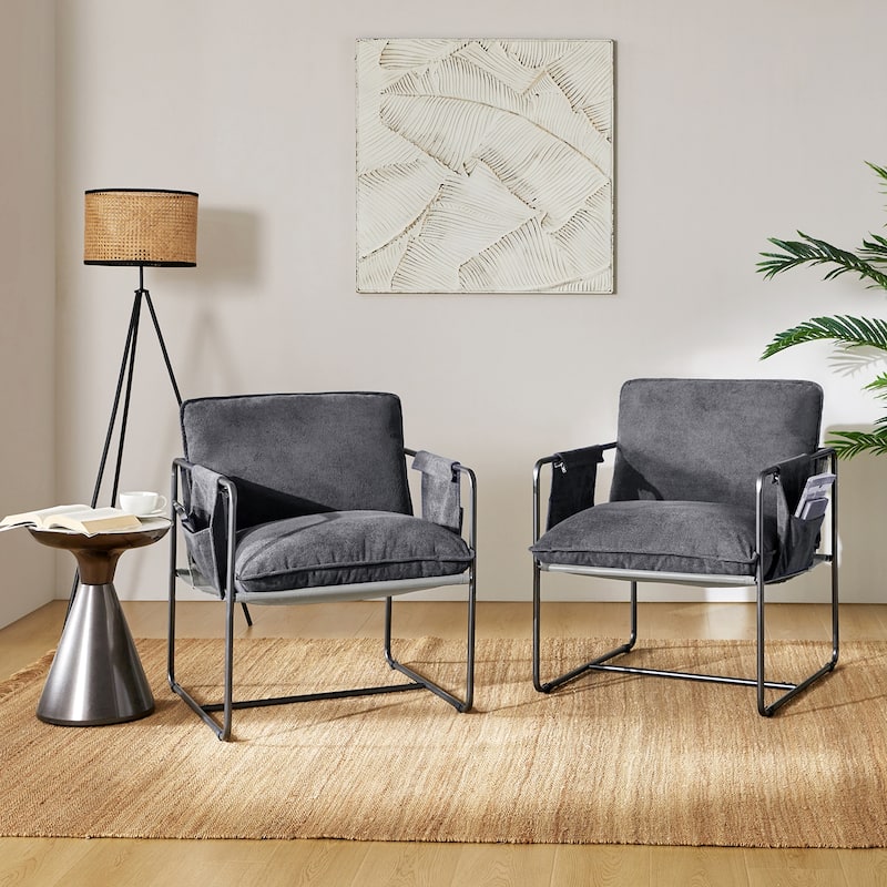 Rebeca Modern Metal Frame Arm Chair with Storage Pockets Set of 2 by HULALA HOME