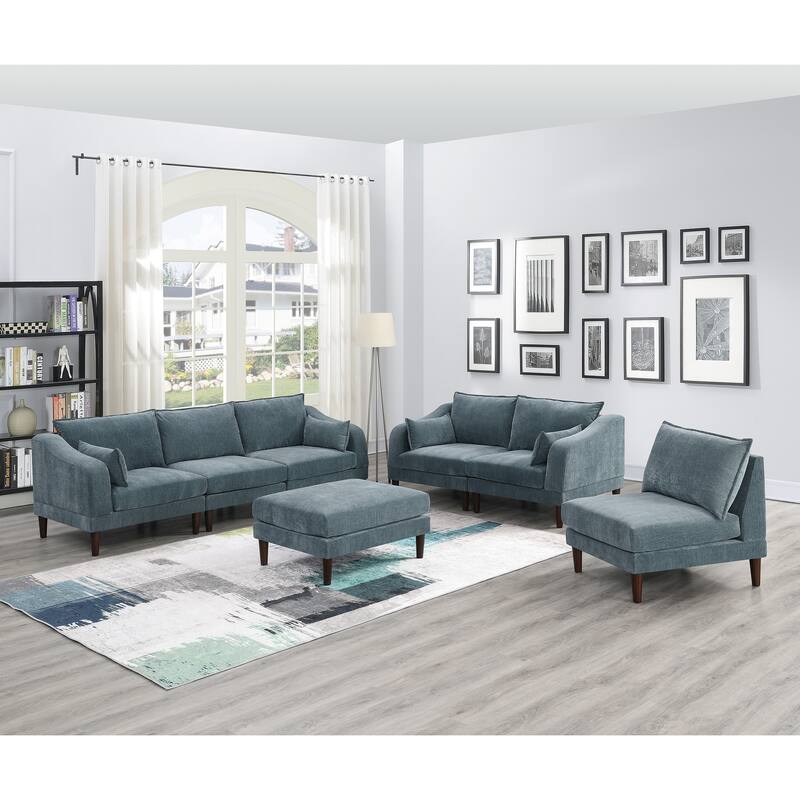 6pcs Modular Sofa Set, Grayish Fabric, 93x33x31 inches, 200 pounds