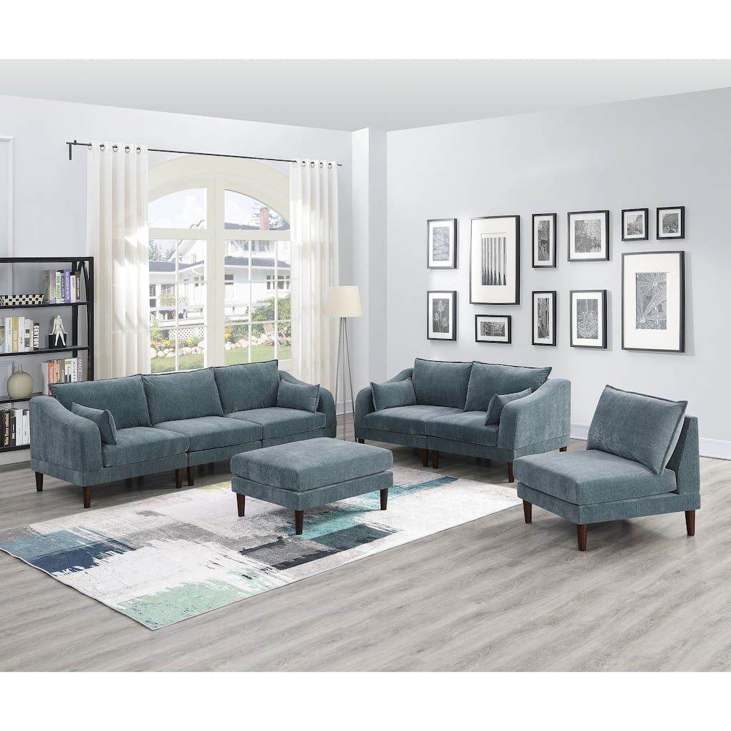 6pcs Modular Sofa Set, Grayish Fabric, 93x33x31 inches, 200 pounds