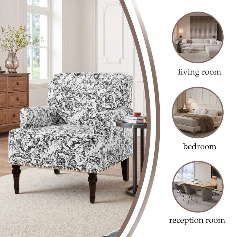 Set 2 Striped Upholstered Linen Armchair with Brass Nailhead Trim