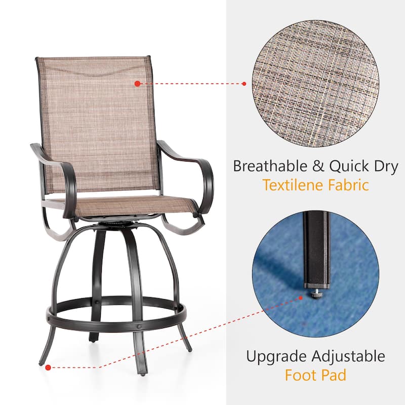 Set of 2 Patio High Back Textilene Swivel Patio Bar Stools On Sale