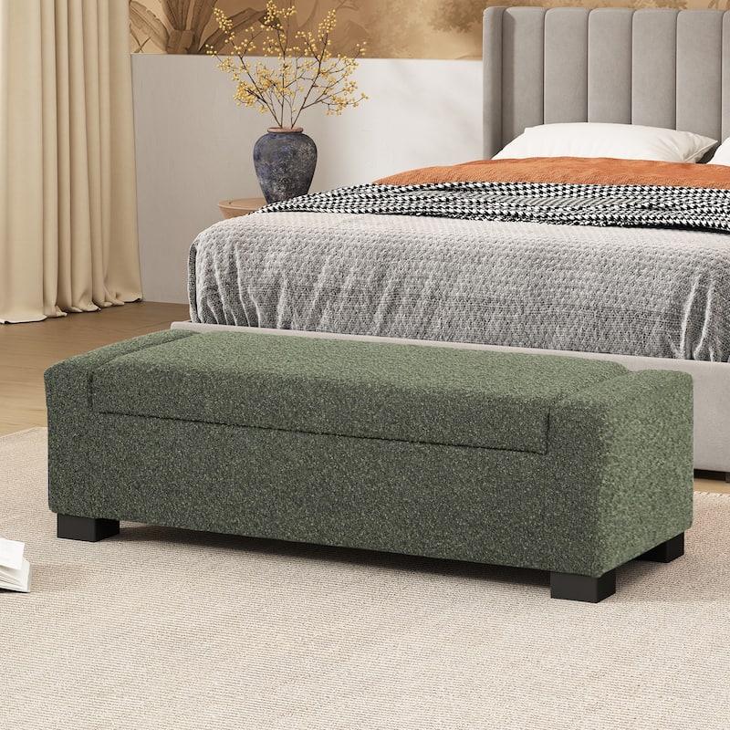 50" Ottoman Bench in Textured Fabric, Rectangular Design with Hinged Lid for Seating, Footrest, and Hidden Storage