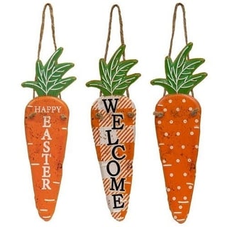 Easter Carrots Hanging Metal Sign 3 Asstd. - H- 0.25 In. W - 3.00 In. L 