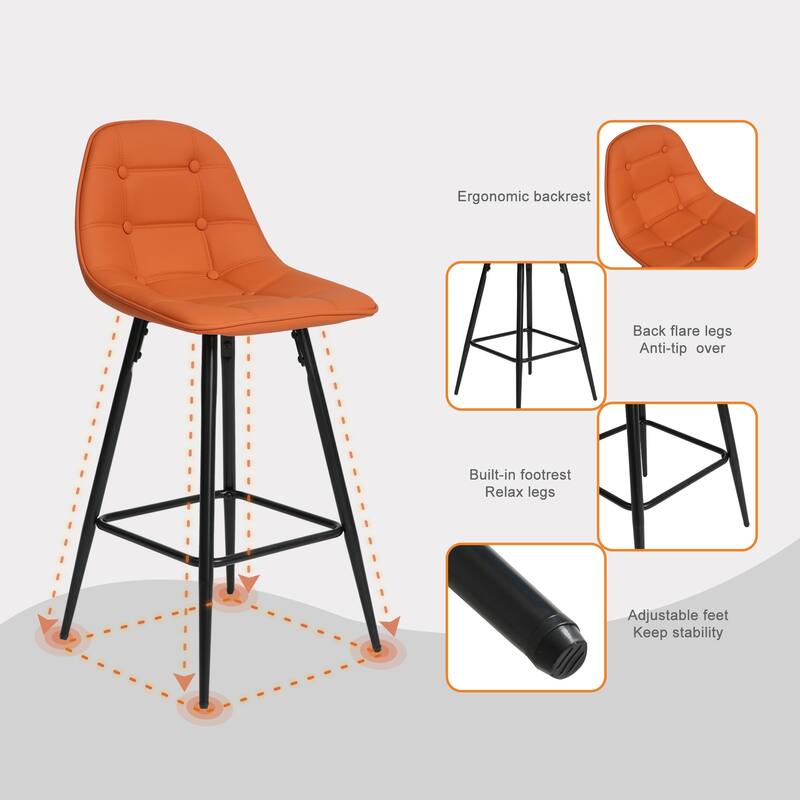 Modern Faux Leather Bar Stools Set of 2 with Back and Footrest-25.5" Seat Height