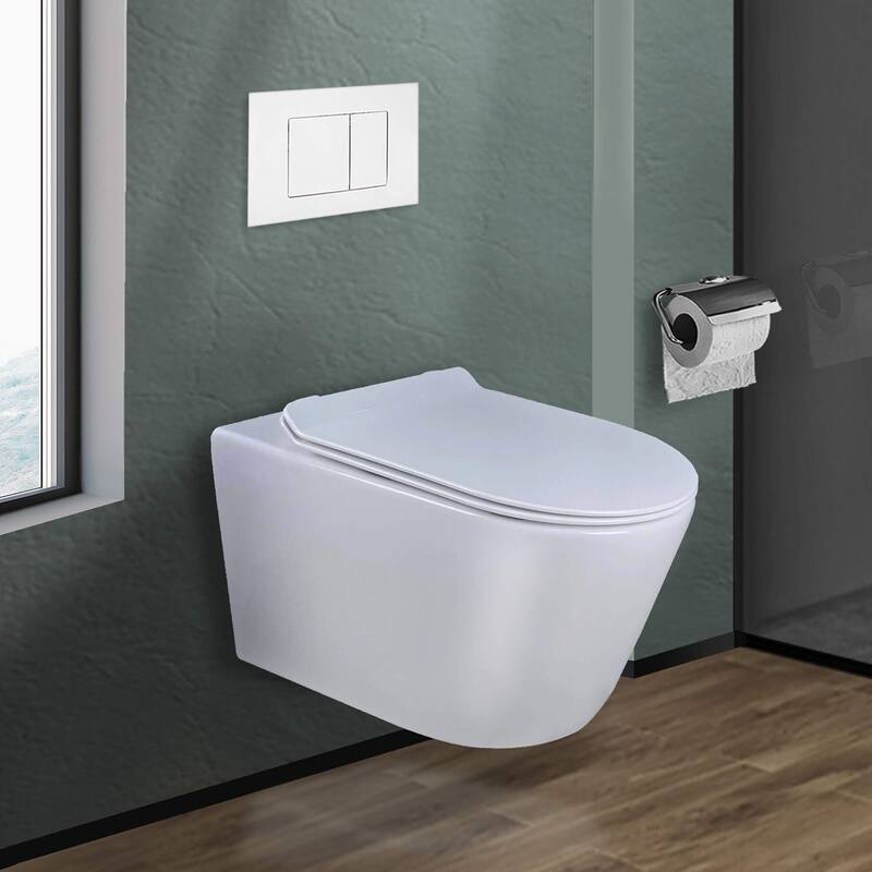 In-Wall toilet Combo Set - Toilet, Tank (2 x 4 Wall), Carrier System - White Square - Push Plates (Plastic) - White Bowl