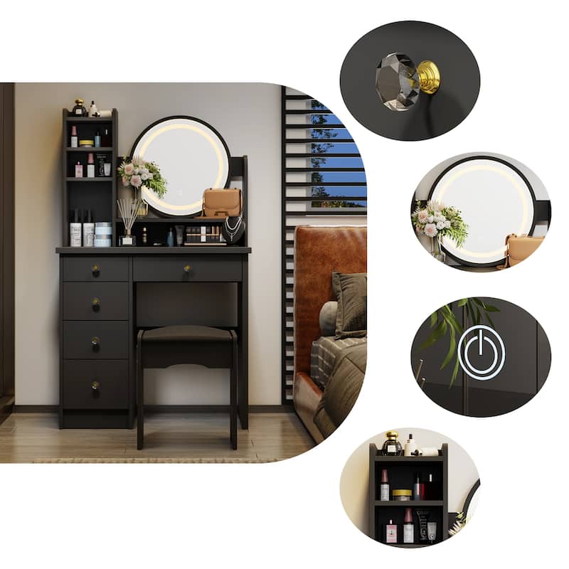 Makeup Vanity Dressing Tabel Set With Touch Screen Mirror & Stool